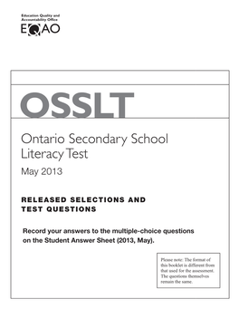Ontario Secondary School Literacy Test May 2013