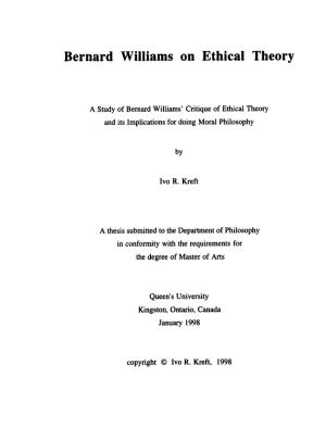 Bernard Williams on Ethical Theory