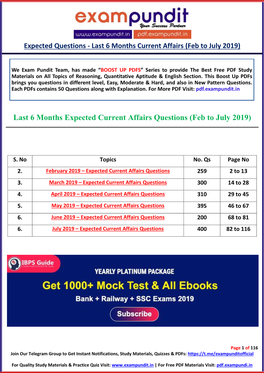 Last 6 Months Expected Current Affairs Questions (Feb to July 2019)