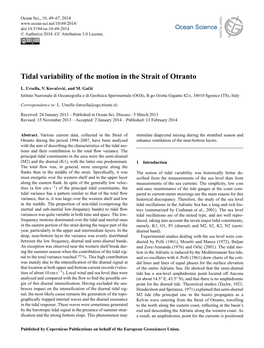 Tidal Variability of the Motion in the Strait of Otranto