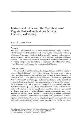 Initiative and Influence: the Contributions of Virginia Haviland to Children’S Services, Research, and Writing