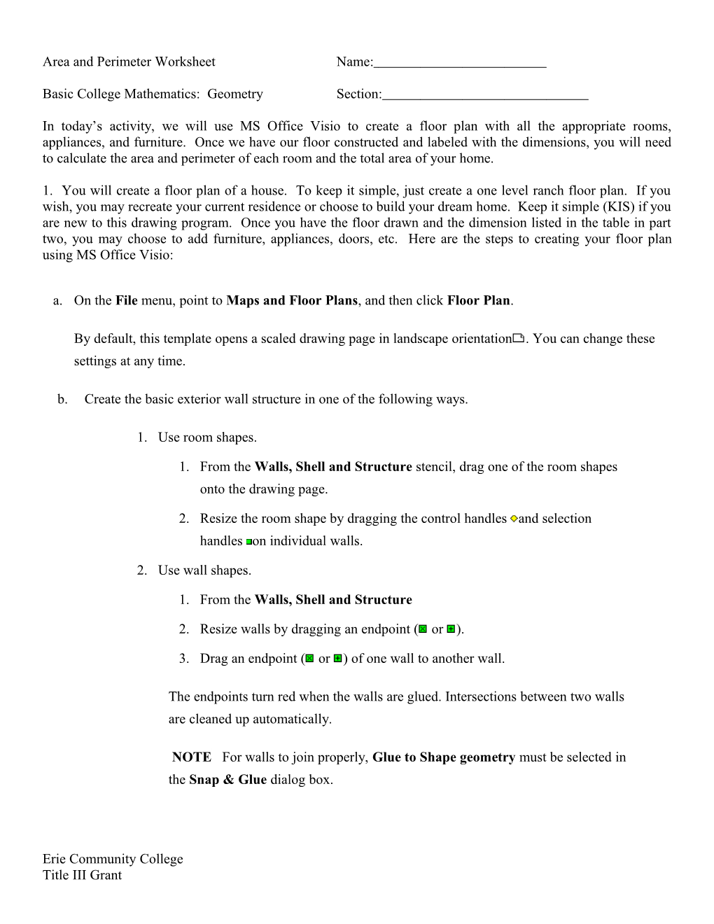 Area and Perimeter Worksheet Name