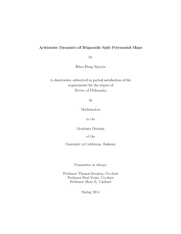 Arithmetic Dynamics of Diagonally Split Polynomial Maps by Khoa