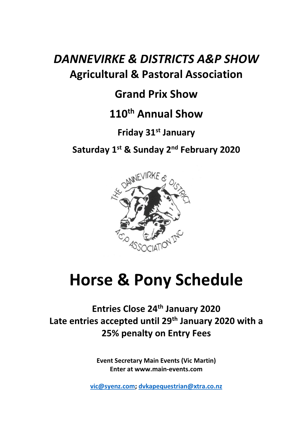 Horse & Pony Schedule