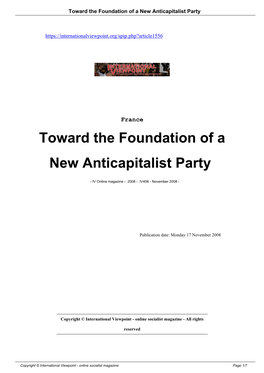 Toward the Foundation of a New Anticapitalist Party