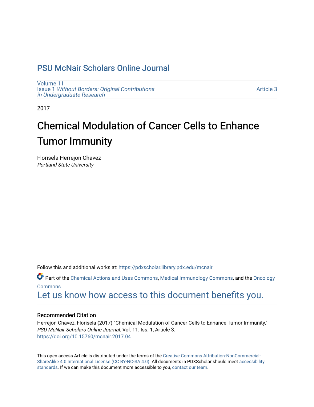 Chemical Modulation of Cancer Cells to Enhance Tumor Immunity
