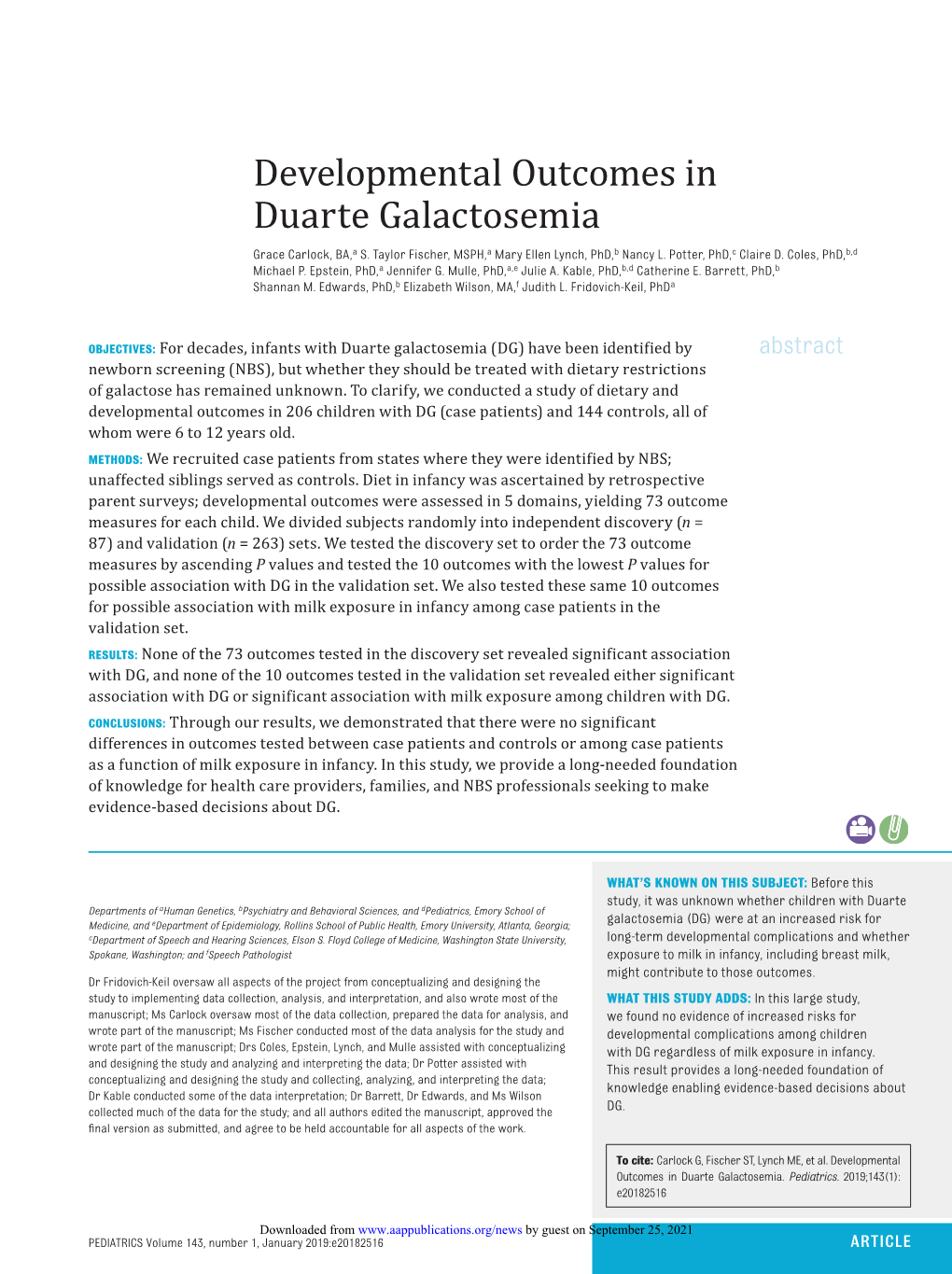 Developmental Outcomes in Duarte Galactosemia