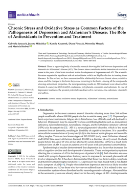 Chronic Stress and Oxidative Stress As Common Factors of the Pathogenesis of Depression and Alzheimer’S Disease: the Role of Antioxidants in Prevention and Treatment