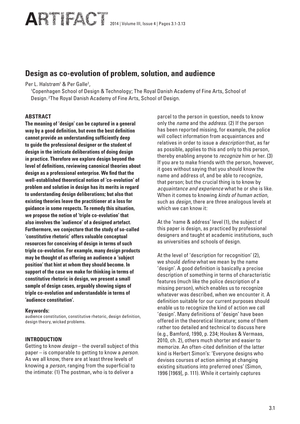 Design As Co-Evolution of Problem, Solution, and Audience Per L