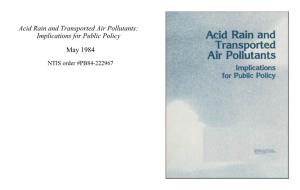 Acid Rain and Transported Air Pollutants: Implications for Public Policy