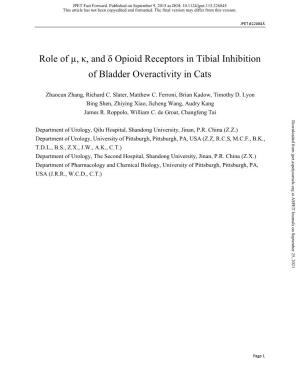 Role of Μ, Κ, and Δ Opioid Receptors in Tibial Inhibition of Bladder Overactivity in Cats