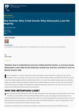 The Premier Who Cried Gevalt: Why Netanyahu Lost His Majority by David Makovsky
