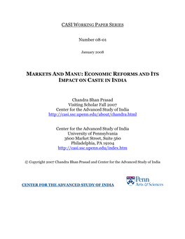 Markets and Manu: Economic Reforms and Its Impact on Caste in India