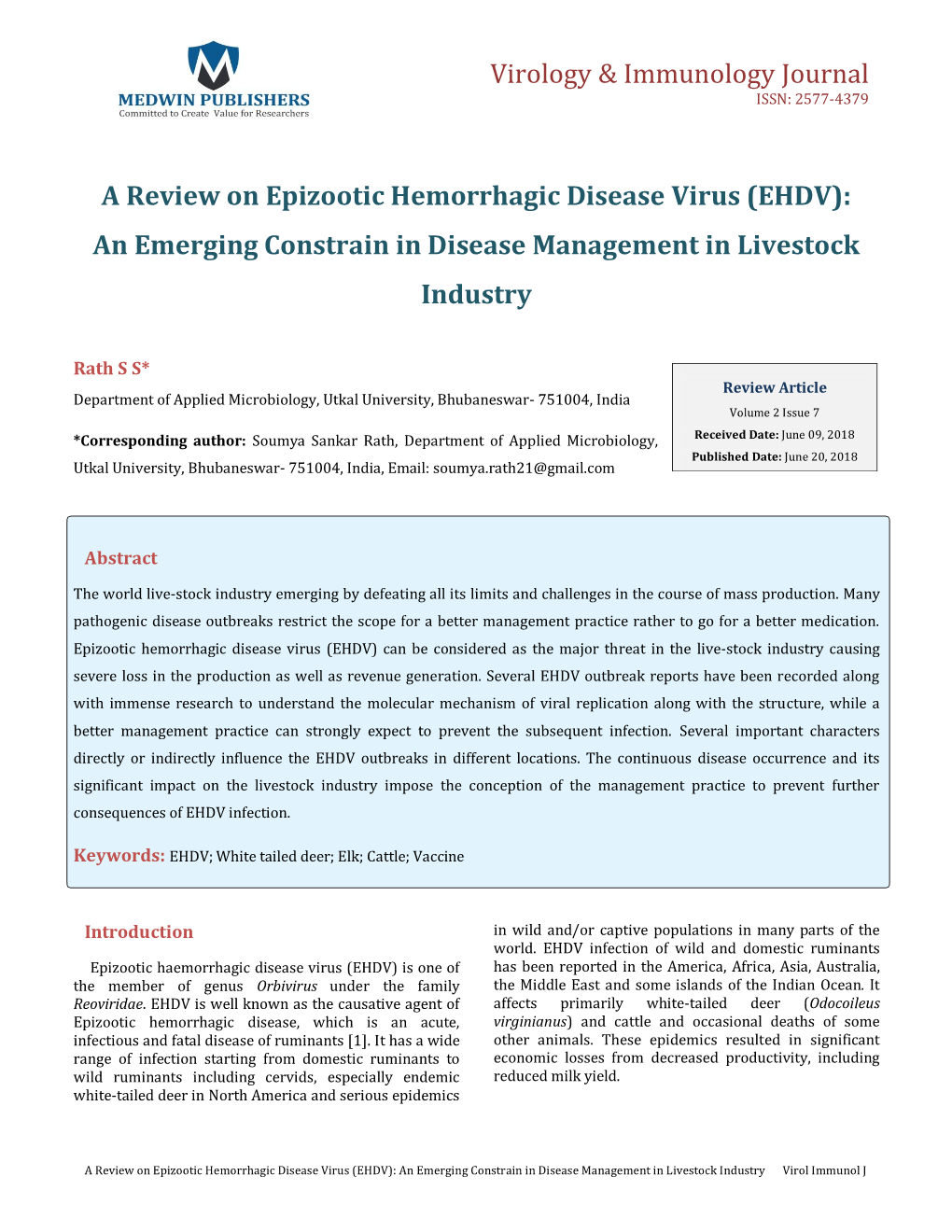 A Review on Epizootic Hemorrhagic Disease Virus (EHDV): an Emerging Constrain in Disease Management in Livestock Industry