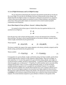 Level Flight Performance and Level Flight Envelope