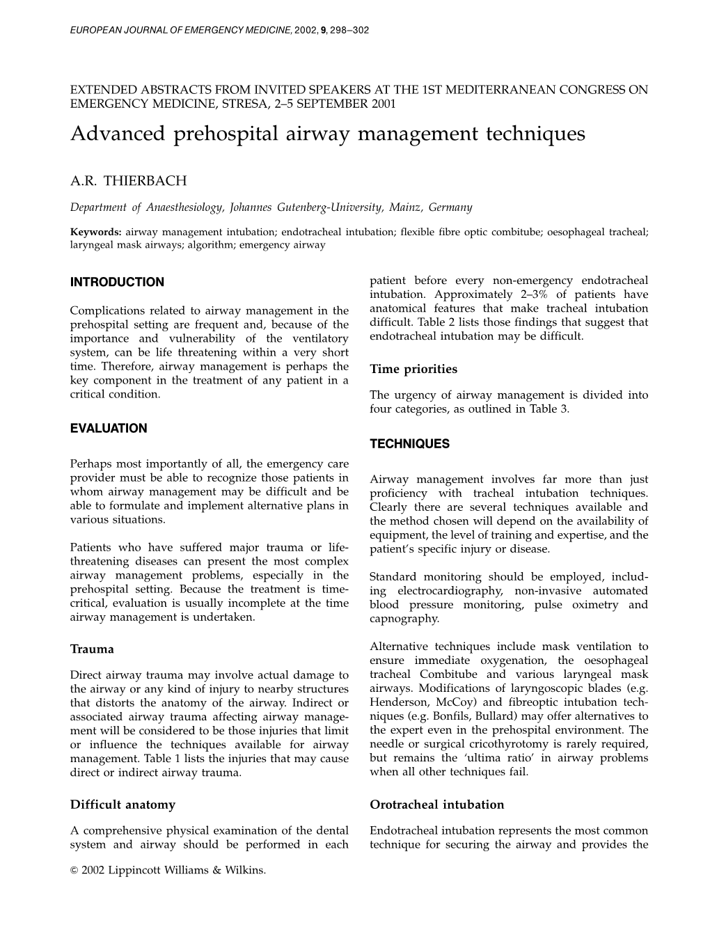 Advanced Prehospital Airway Management Techniques