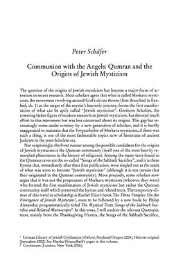Peter Schäfer Communion with the Angels: Qumran and the Origins Of