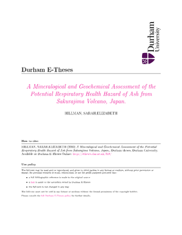 A Mineralogical and Geochemical Assessment of the Potential Respiratory Health Hazard of Ash from Sakurajima Volcano, Japan