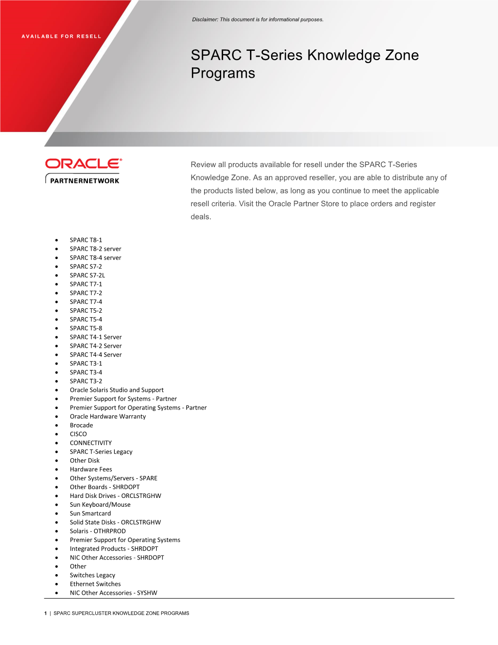 SPARC T-Series Servers Knowledge Zone Product List