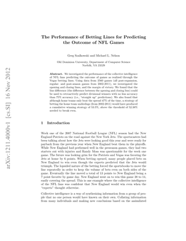 The Performance of Betting Lines for Predicting the Outcome of NFL Games