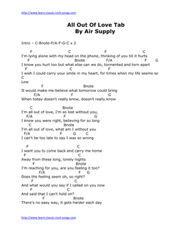 All out of Love Tab by Air Supply