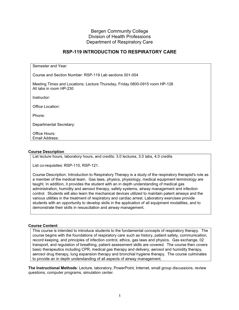 Departmental Syllabus Form