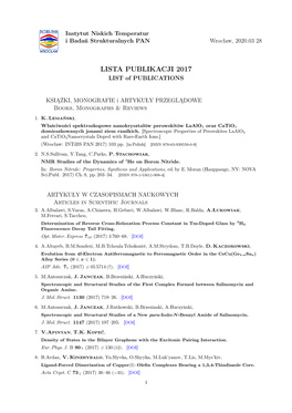 LISTA PUBLIKACJI 2017 LIST of PUBLICATIONS