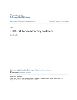 2003-03 Chicago Monetary Traditions David Laidler