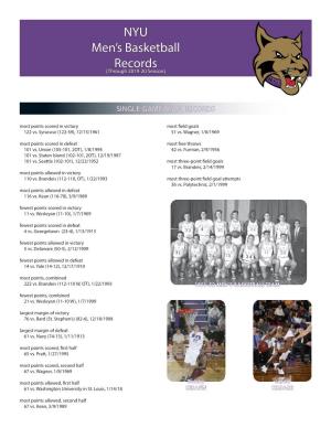 NYU Men's Basketball Records