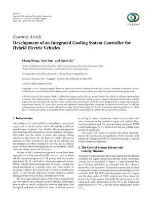 Research Article Development of an Integrated Cooling System Controller for Hybrid Electric Vehicles