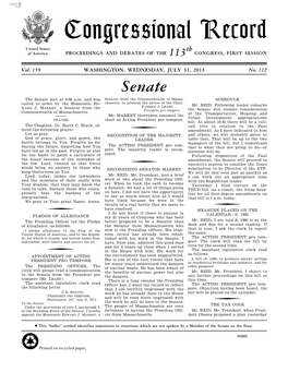 Congressional Record United States Th of America PROCEEDINGS and DEBATES of the 113 CONGRESS, FIRST SESSION