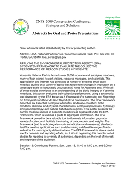 CNPS 2009 Conservation Conference: Strategies and Solutions Abstracts