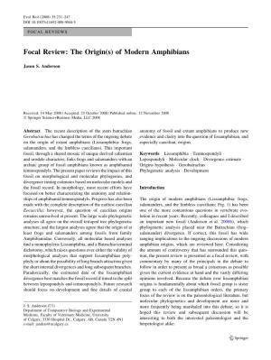 Focal Review: the Origin(S) of Modern Amphibians