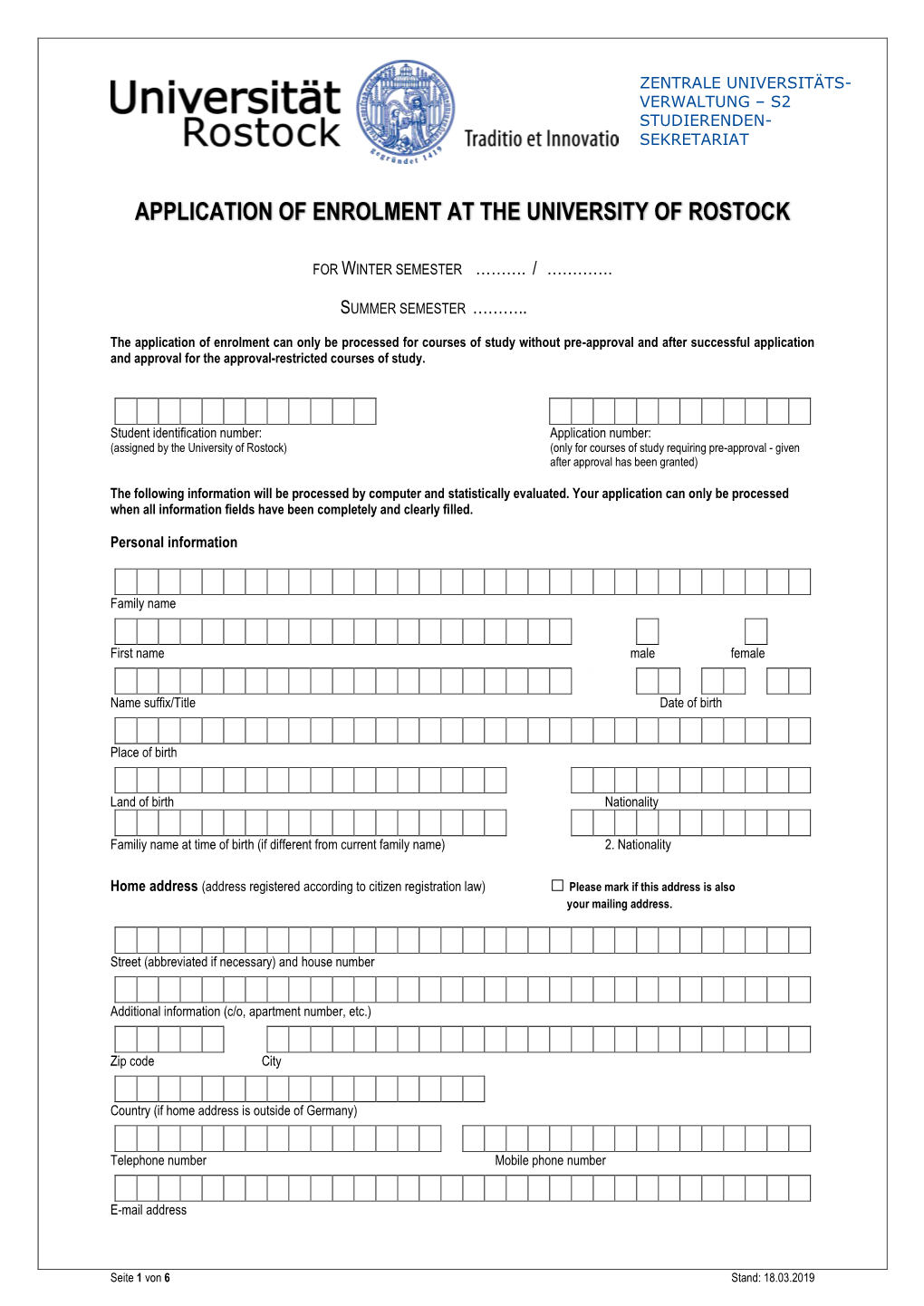 Antrag Auf Immatrikulation