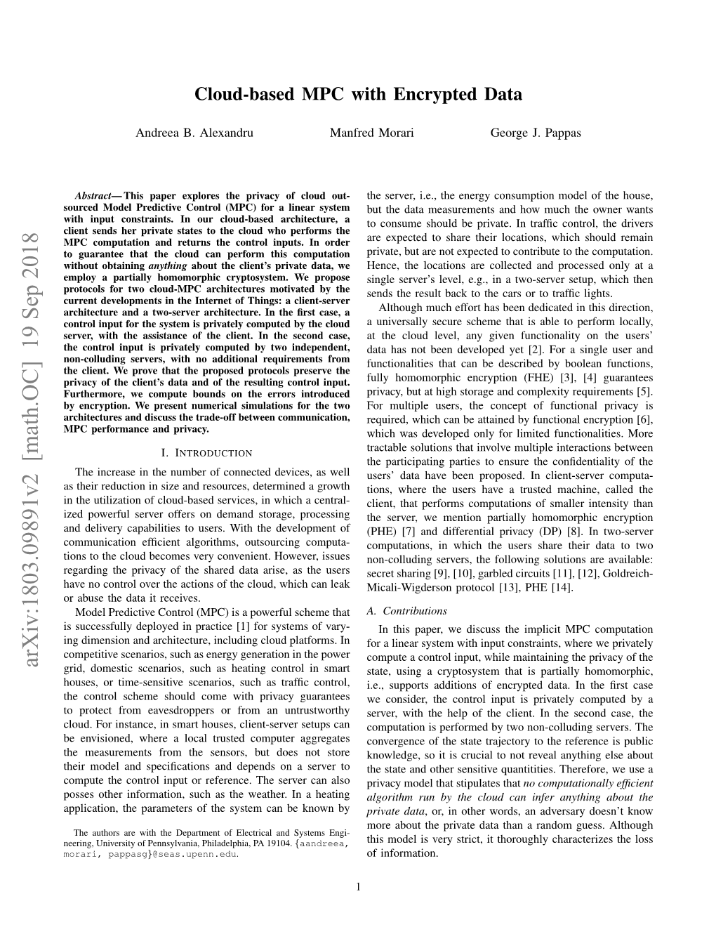 Cloud-Based MPC with Encrypted Data