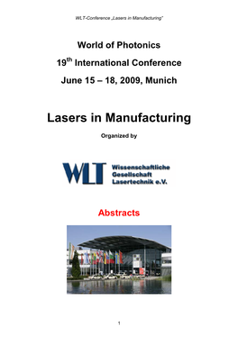 Lasers in Manufacturing”
