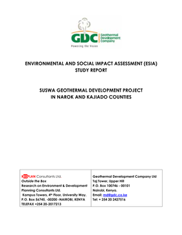 (Esia) Study Report Suswa Geothermal Development Project in Narok And