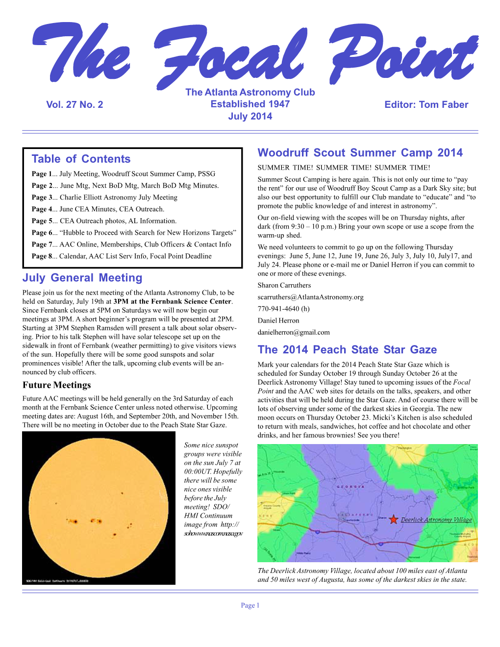 Table of Contents July General Meeting Woodruff Scout Summer