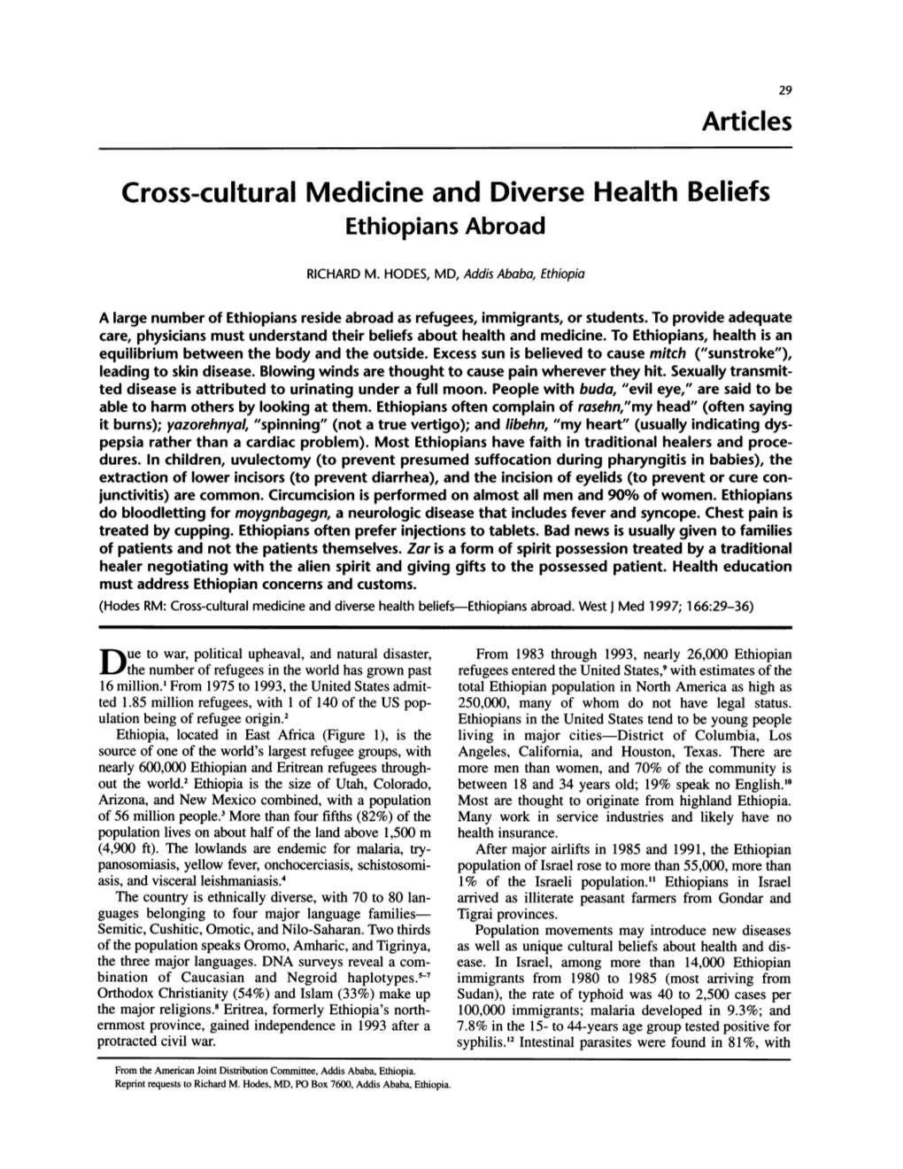 Cross-Cultural Medicine and Diverse Health Beliefs-Ethiopians Abroad
