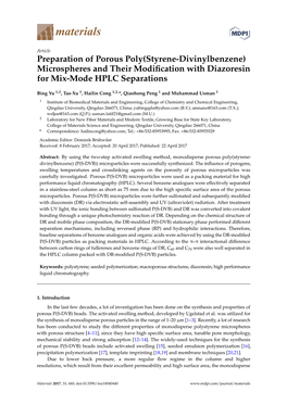 Microspheres and Their Modification with Diazoresin for Mix-Mode HPLC