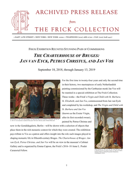 The Charterhouse of Bruges: Jan Van Eyck, Petrus Christus, and Jan Vos