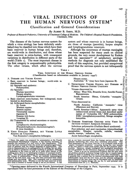 VIRAL INFECTIONS of the HUMAN NERVOUS SYSTEM* Classification and General Considerations by ALBERT B