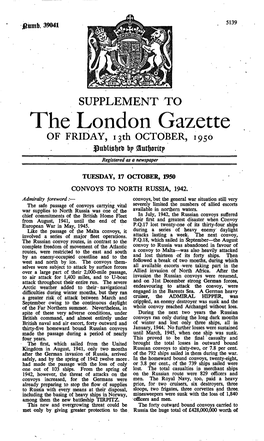 The London Gazette of FRIDAY, I3th OCTOBER, 1950 by Registered As a Newspaper