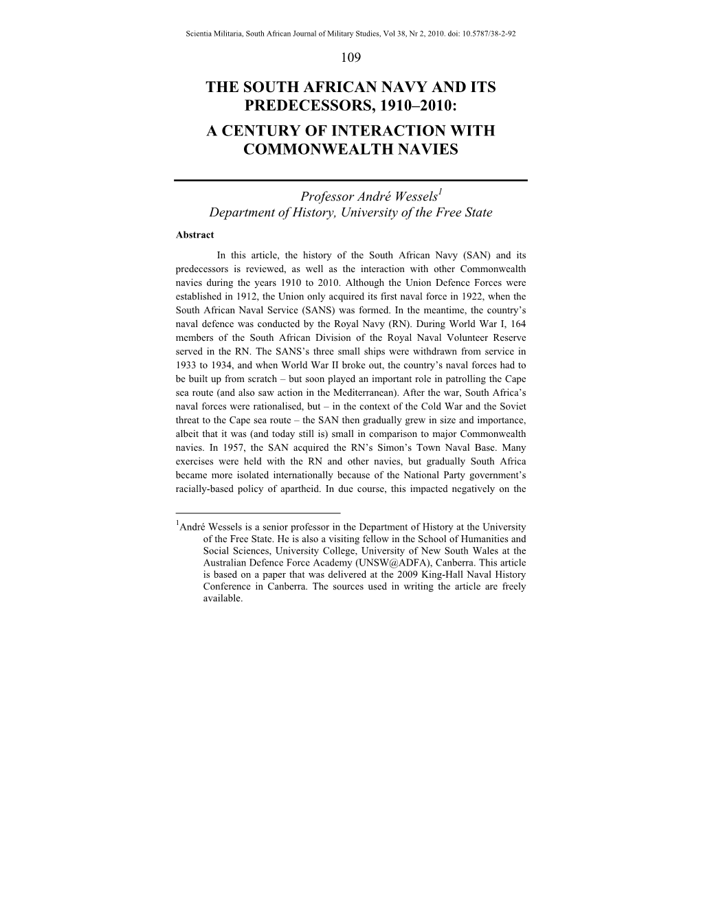 The South African Navy and Its Predecessors, 1910–2010: a Century of Interaction with Commonwealth Navies