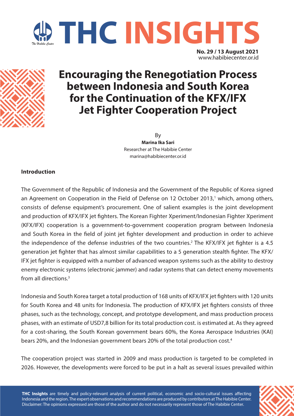 Encouraging the Renegotiation Process Between Indonesia and South Korea for the Continuation of the KFX/IFX Jet Fighter Cooperation Project