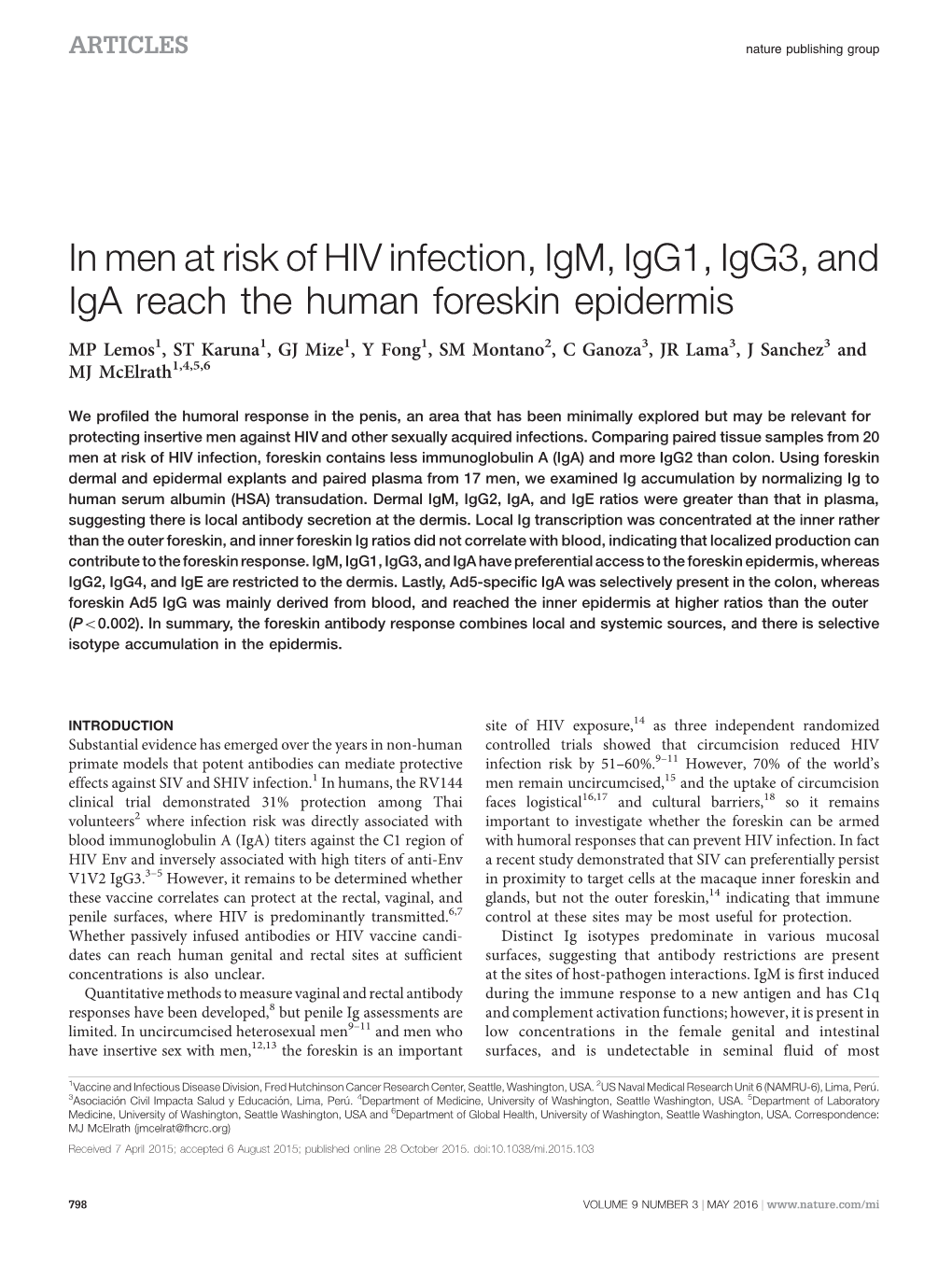 In Men at Risk of HIV Infection, Igm, Igg1, Igg3, and Iga Reach the Human Foreskin Epidermis