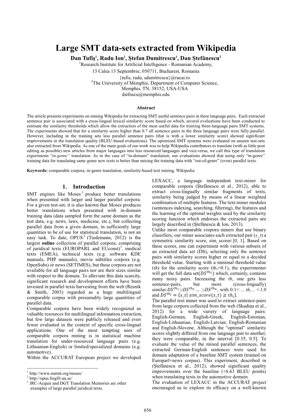 Large SMT Data-Sets Extracted from Wikipedia