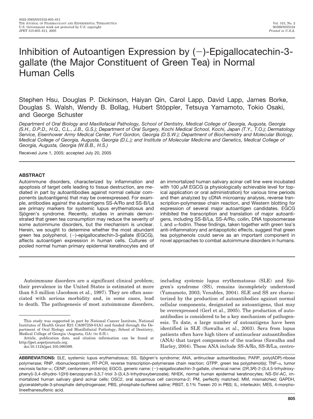 Inhibition of Autoantigen Expression by ()-Epigallocatechin-3- Gallate