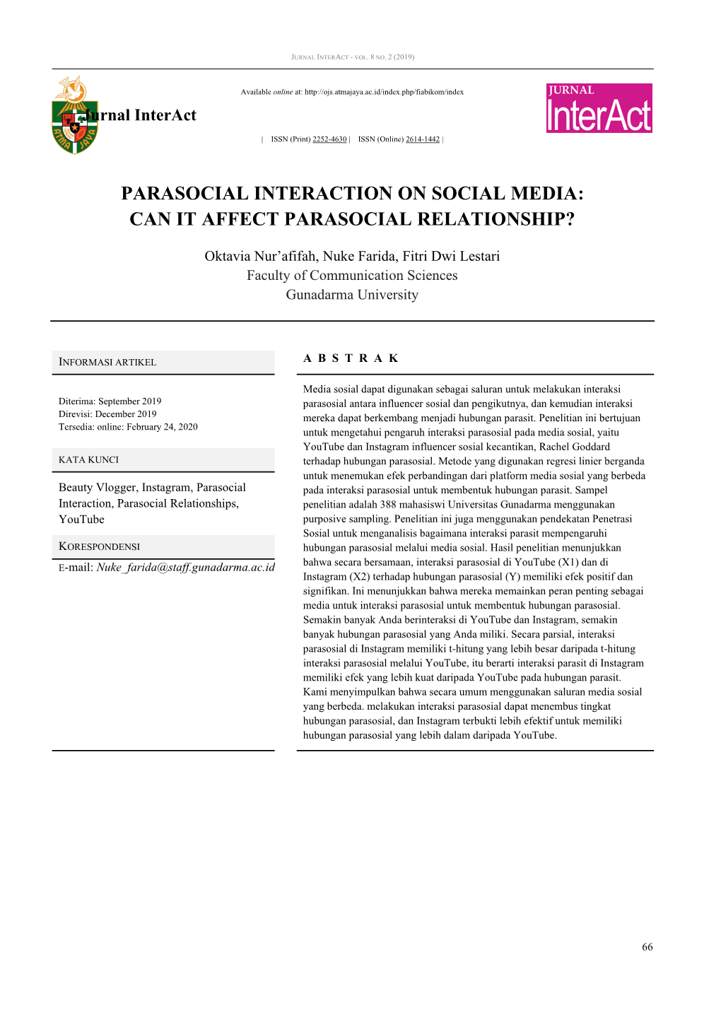 Parasocial Interaction on Social Media: Can It Affect Parasocial Relationship?