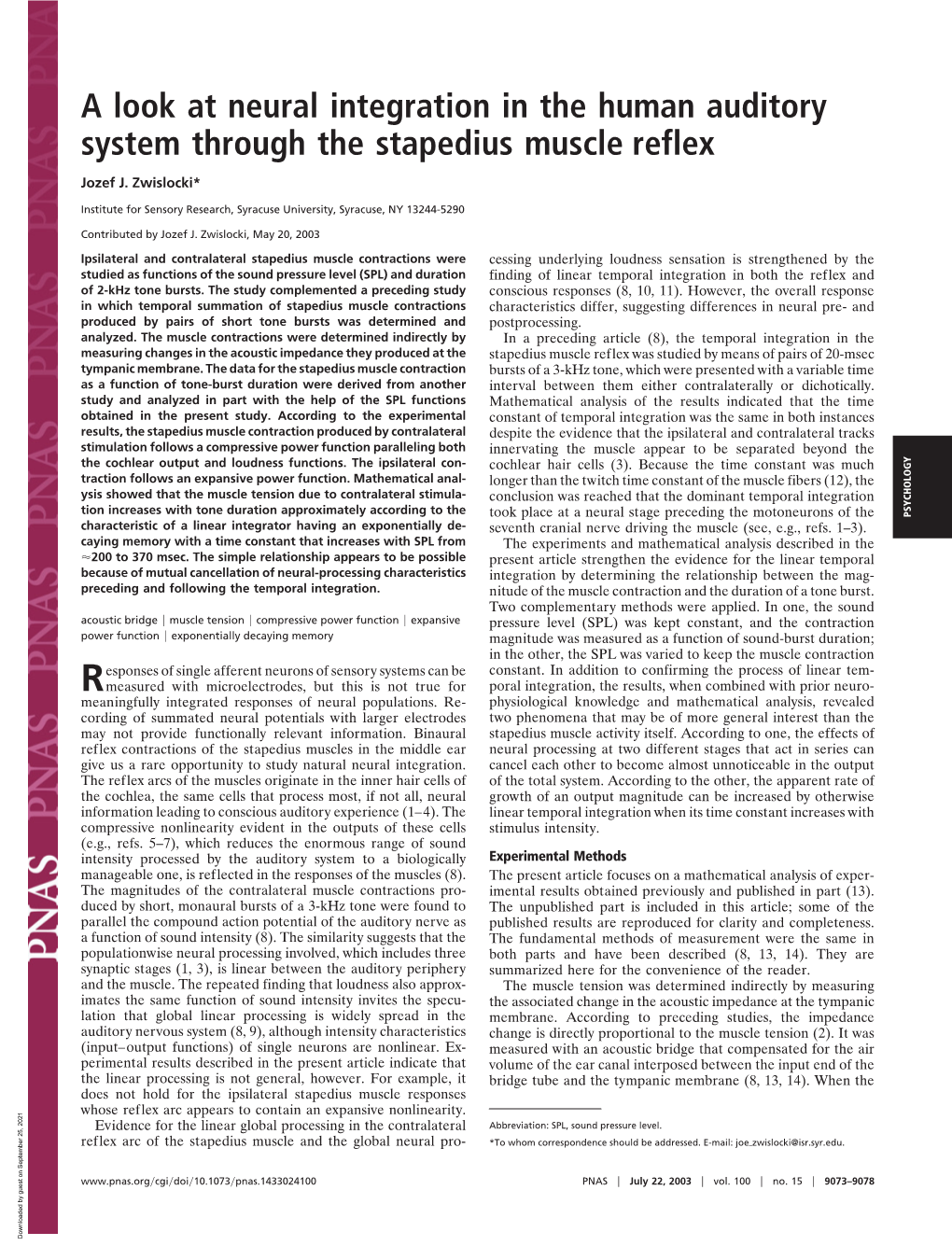 A Look at Neural Integration in the Human Auditory System Through the Stapedius Muscle Reflex